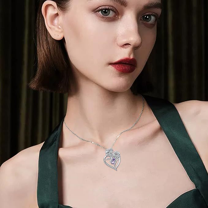 Prodotto nuovo e di tendenza, collana con ciondolo a forma di cuore con fiore di cristallo viola, semplice e bella, gioielli da donna_voghion.com