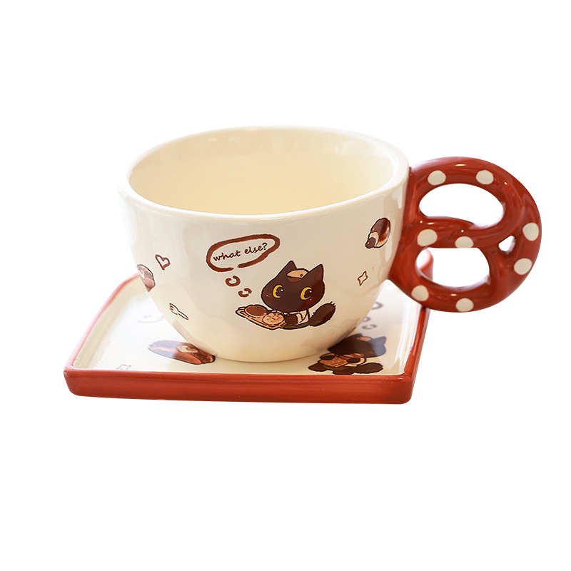 Taza de cerámica artística para tomar café en casa para niñas 2025 nueva taza y platillo de café de la serie de pan lindo