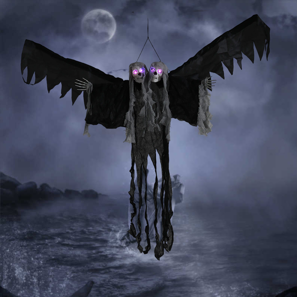 Halloween transfronterizo con alas colgantes fantasmas colgantes de esqueleto de dos cabezas barra habitación secreta atmósfera de terror accesorios de diseño a gran escala