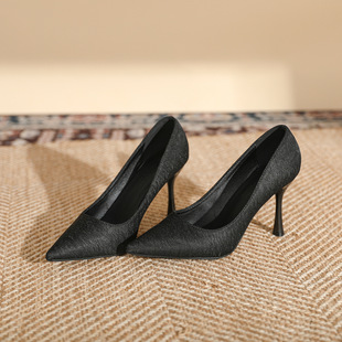 2024 New pointed toe stiletto heel high heels plus size extra large widened single shoes small size shallow mouth sequined wedding shoes all-matching
