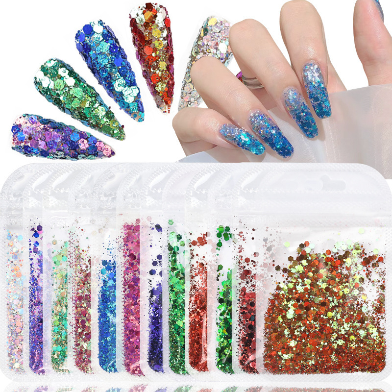 Online celebrity dopamine Aurora colorful sequins glitter powder size mixed flash nail DIY decorations wholesale