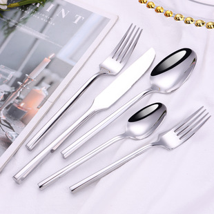 Amazon Exclusive Nordic Stainless Steel Knife, Fork and Spoon Set Hexagon Forged Steak Knife and Fork Dessert Fork Spoon Tableware