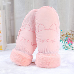 新款悶子手套女士戶外騎行保暖冬季加絨加厚連指掛脖防寒可愛手套