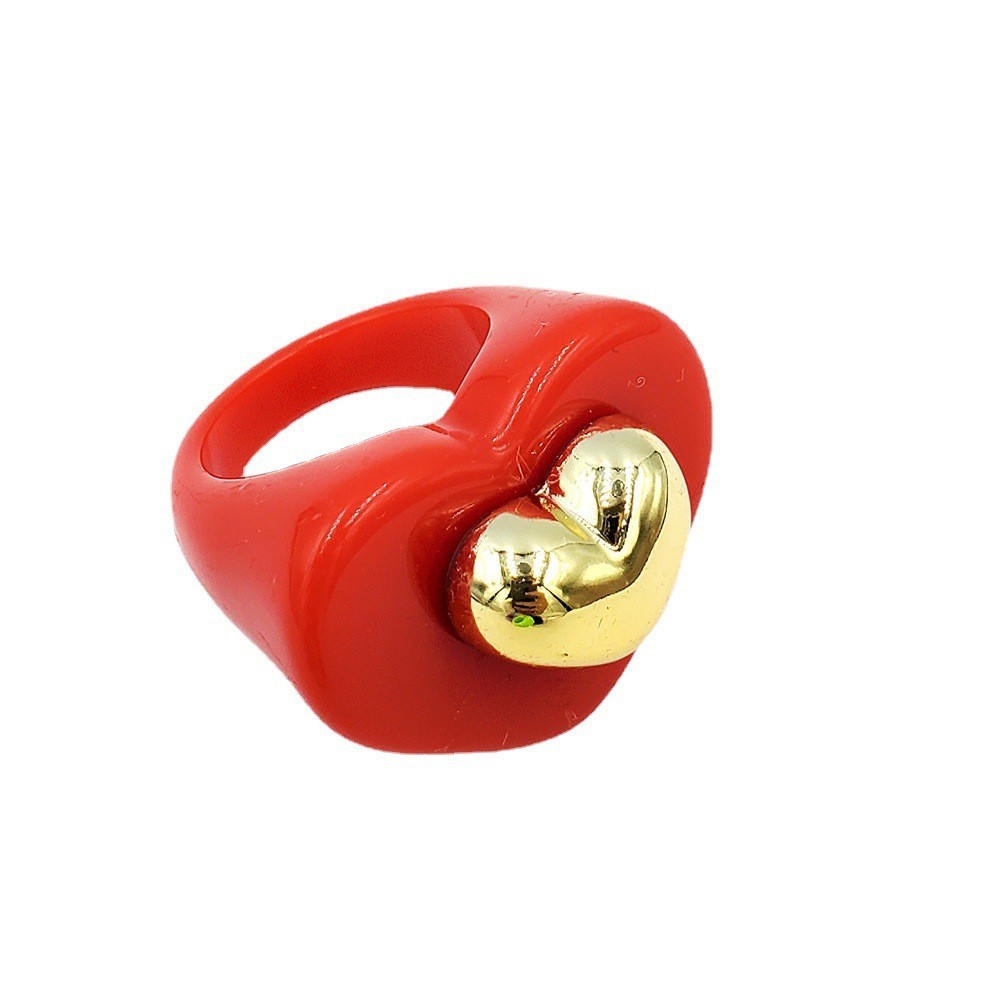 European and American Fashion Resin Ring Love Heart Colorful Exaggerated Trendy CCB Acrylic Ring Ins