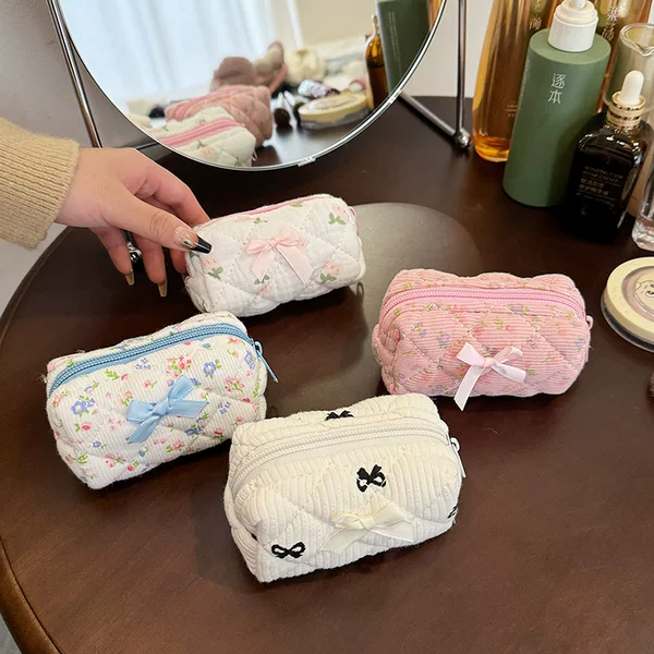 2026 Cross-Border Amazon New Product Mini Small Cosmetic Bag Earphone Storage Bag Lipstick Floral Cotton Small Handbag