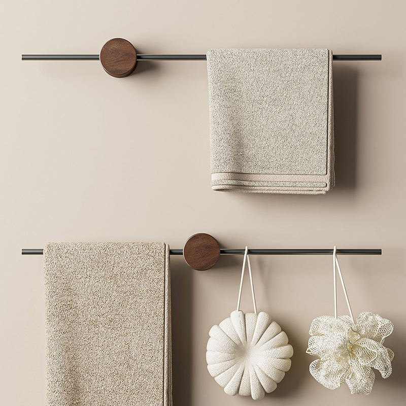 Walnut Towel Rack Bathroom No-Drill Minimalist Towel Bar Single Rod Space Aluminum Hanging Shelf