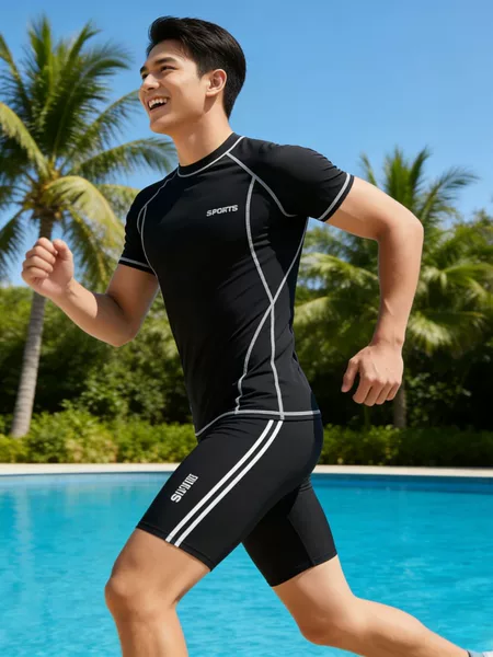 Tengchuang Fine Striped Five-Point Shorts Casual Swimwear Men's Quick-Dry Summer Amazon Short-Sleeve Swimsuit Fitness Training Wear