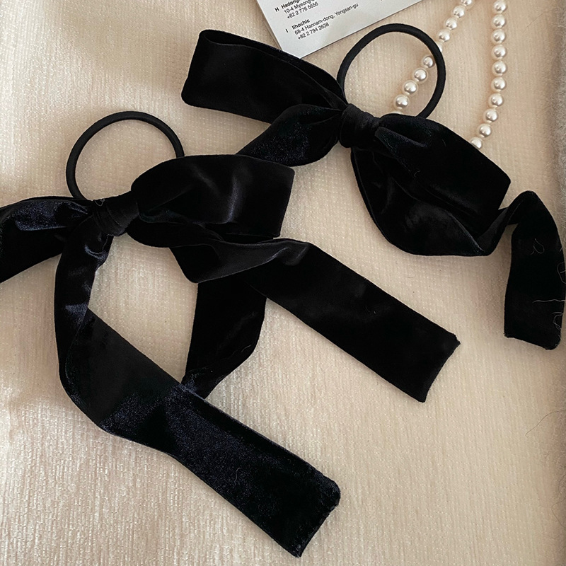 Fascia per capelli in velluto nero retrò francese autunno e inverno, delicata corda per capelli con fiocco di alta qualità, elastico, accessori per capelli Super fairy_voghion.com