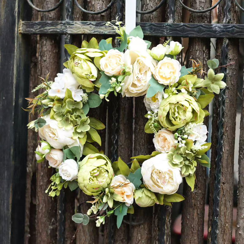 Cross-Border Vintage Milk White Peony Wreath, Artificial Wreath for Wedding Door Frame, Living Room Front Door Wreath, Spring Wreath Cross-Border Vintage Milk White Peony Wreath, Artificial Wreath for Wedding Door Frame, Living Room Front Door Wreath, Spring Wreath