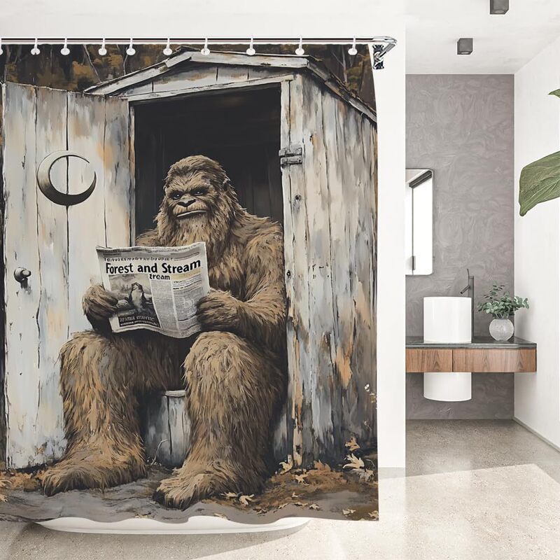 Vintage Bigfoot Shower Curtain for Men, Boys, Teens, Fun Bathroom Decor, Farmhouse, Hunting, Fishing, Lodge Print