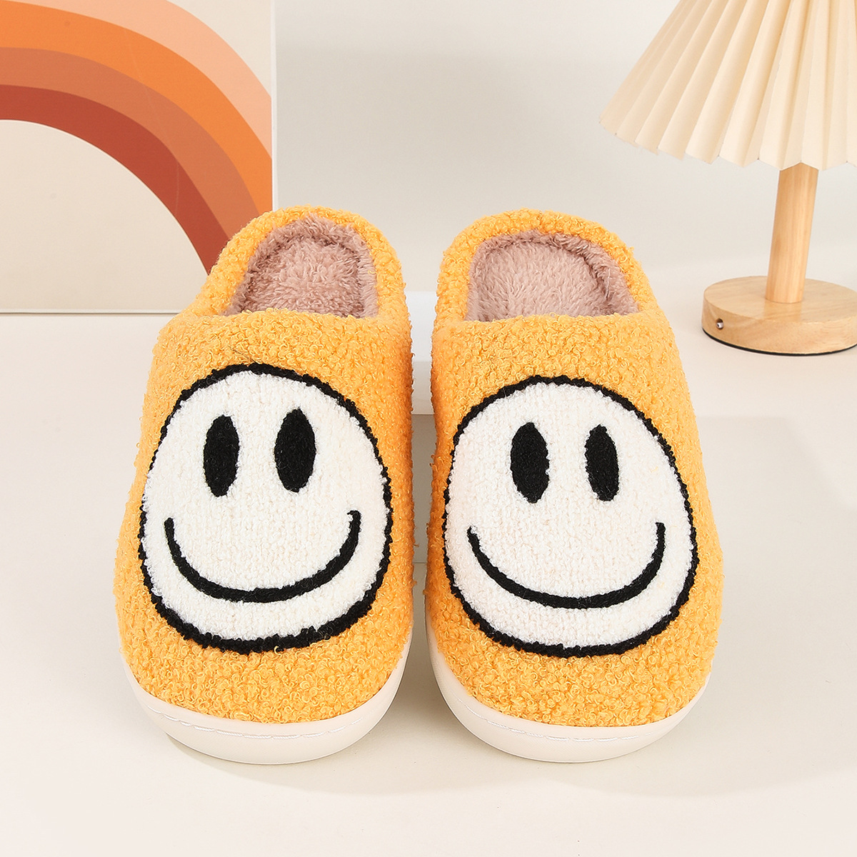 Pantuflas de algodón con cara sonriente, estilo de moda, para hombre, mujer o pareja, interior, antideslizantes, de dibujos animados