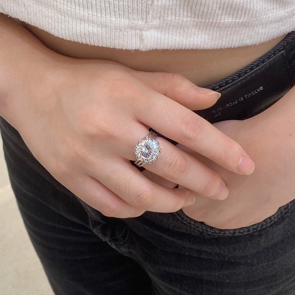 Fashion Flower Sterling Silver Plating Zircon Rings 1 Piece