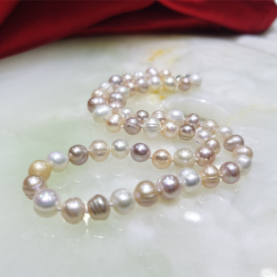 8-9mm Near Round Candy Color Mixed Color Pearl Necklace Natural Freshwater Culture Mix and Match Pearl Mother Women's Chain Wholesale