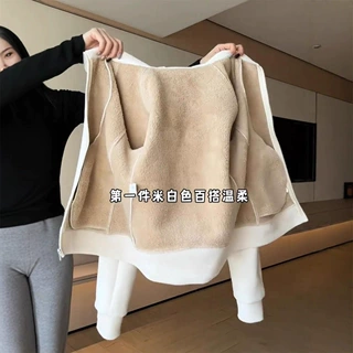 外套女打底秋冬款加厚棉服羊羔毛绒保暖抓绒内胆卫衣辣妹卫衣女