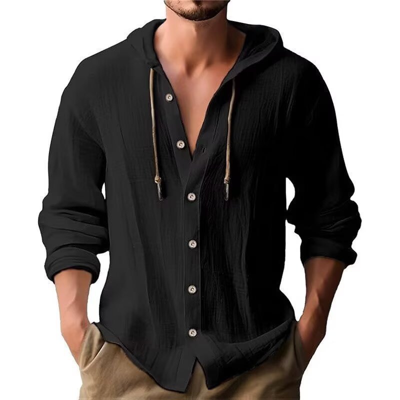 2025 New European and American Cross-Border Cotton and Linen Hooded Fashion Casual Youth Long-Sleeved Men's Sweatshirt Long-Sleeved Shirt Men's Clothing