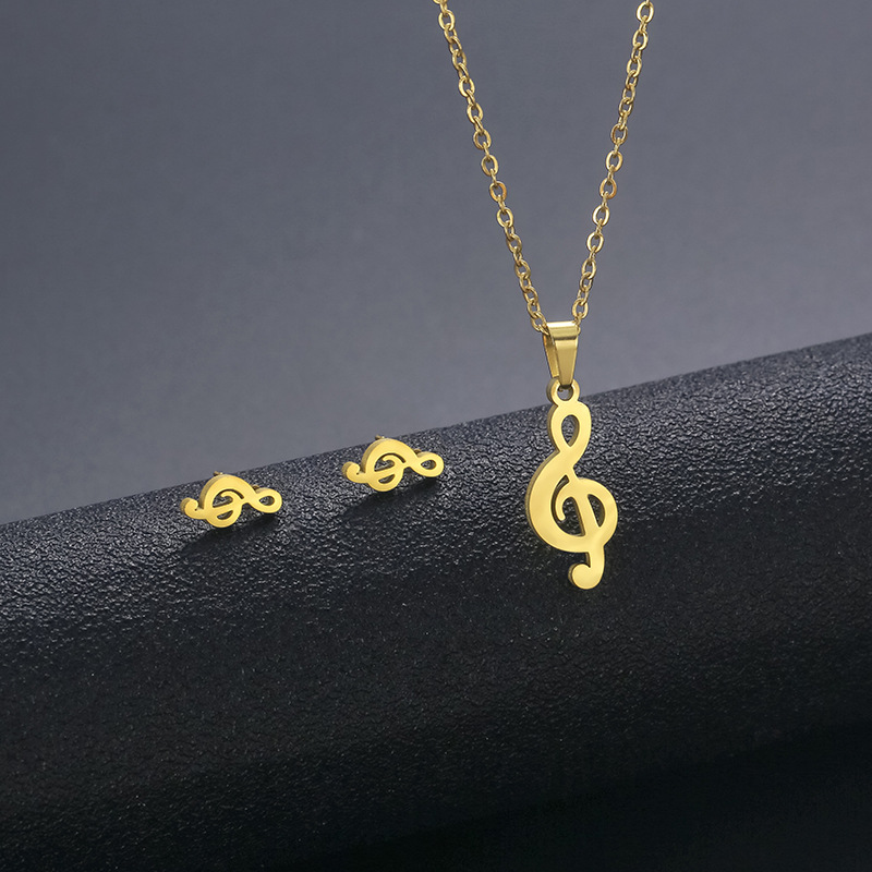 Fashion Stainless Steel Clavicle Note Necklace Earrings Set Wholesale