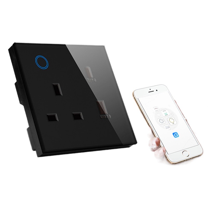Graffiti WiFi socket inteligente panel de vidrio templado casa inteligente 2-agujero de pared USB interruptor de enchufe universal
