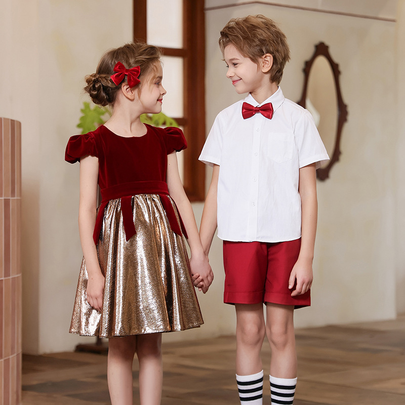 Traje de coro para niños Traje de actuación para el día del niño de jardín de infantes Vestido de anfitrión de escuela primaria y secundaria Concurso de recitación de poesía Traje de actuación