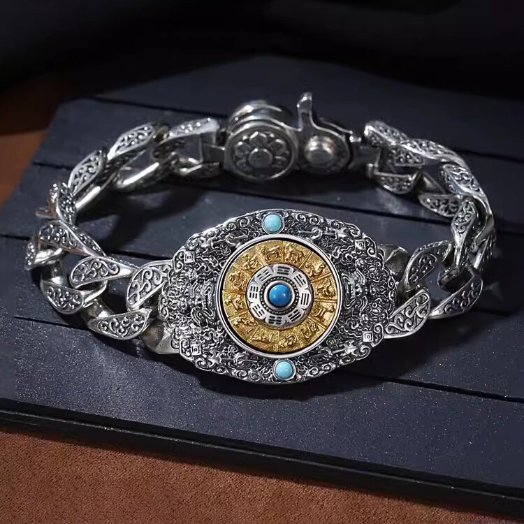 S925 sterling silver national fashion Nine Palace gossip rotating Bracelet Men's Fashion original jewelry for old Chinese ethnic style S925 sterling silver national fashion Nine Palace gossip rotating Bracelet Men's Fashion original jewelry for old Chinese ethnic style