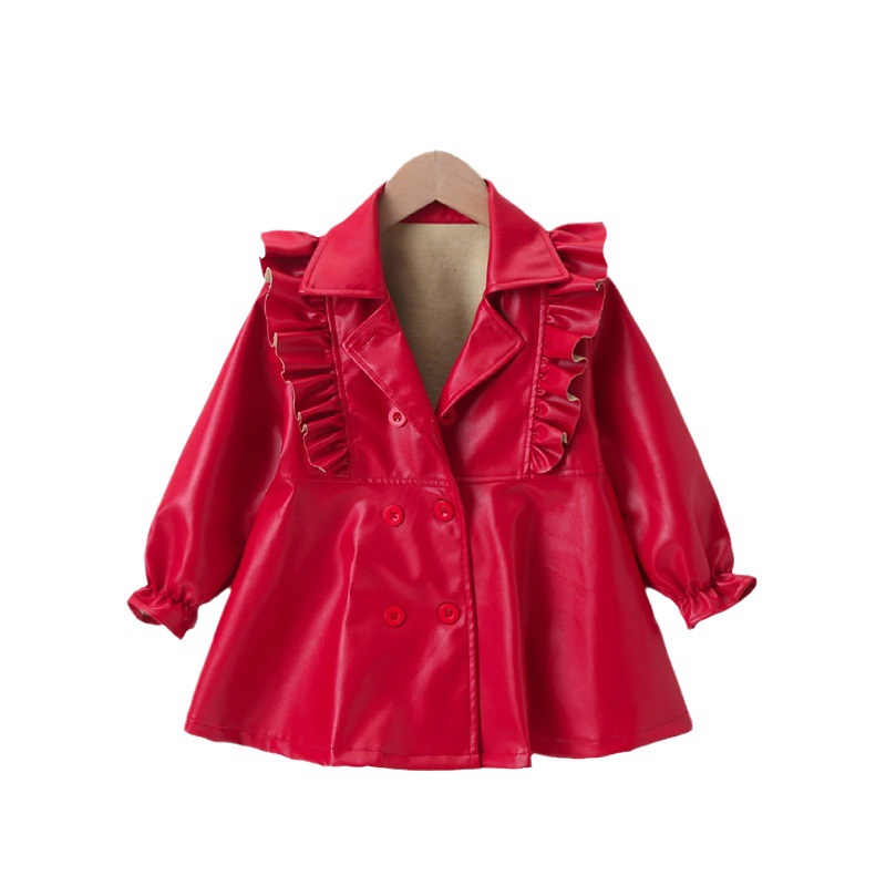 Neu Mädchen Modische Rüschen Rand Vielseitig Temperament Kleine und Mittlere Schule kinder PU Leder Rock Punk_voghion.com