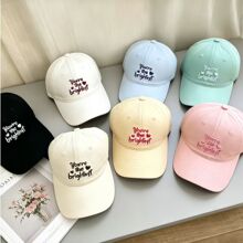 韩版字母刺绣鸭舌帽夏季多巴胺色遮阳棒球帽百搭显脸小圆顶帽子