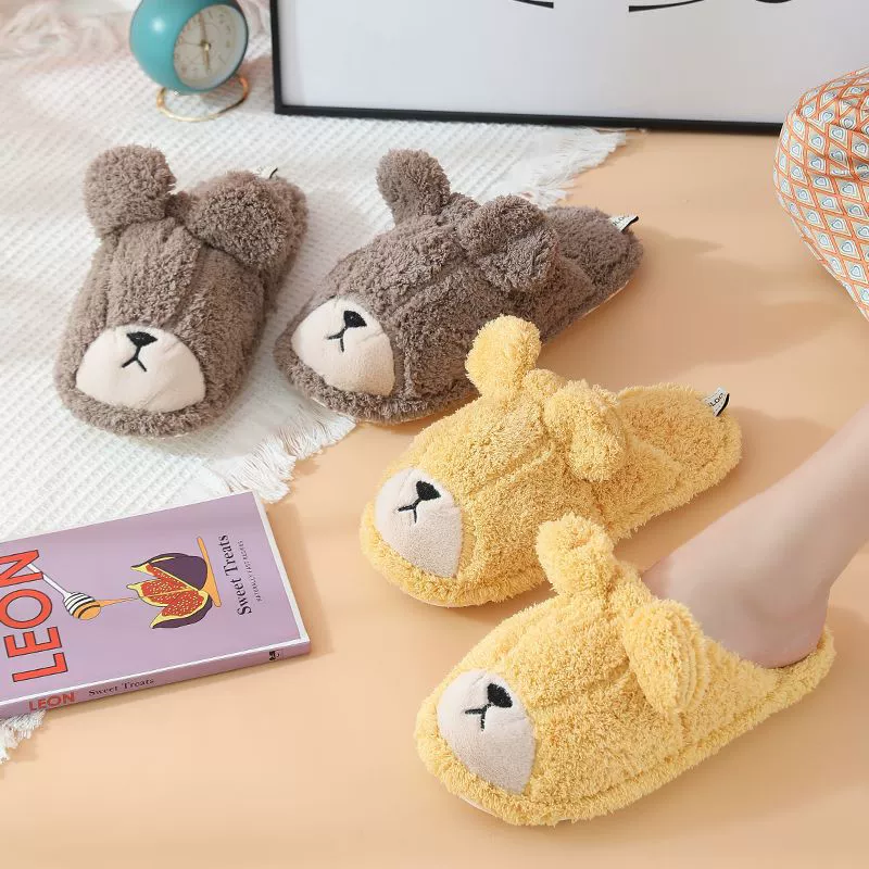 Осенне-зимние хлопковые тапочки для женщин, мужчин и детей, милые домашние хлопковые тапочки для родителей и детей, теплые шерстяные плюшевые тапочки, медведь