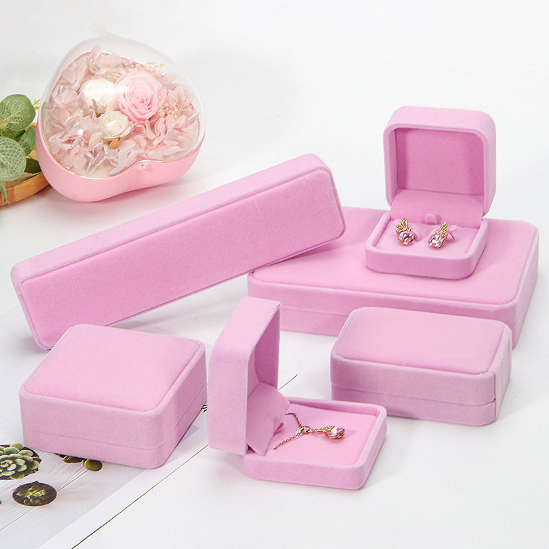 Esquina redonda franela caja de joyería caja de anillo de joyería pulsera caja de collar caja de embalaje de joyería pendientes caja al por mayor
