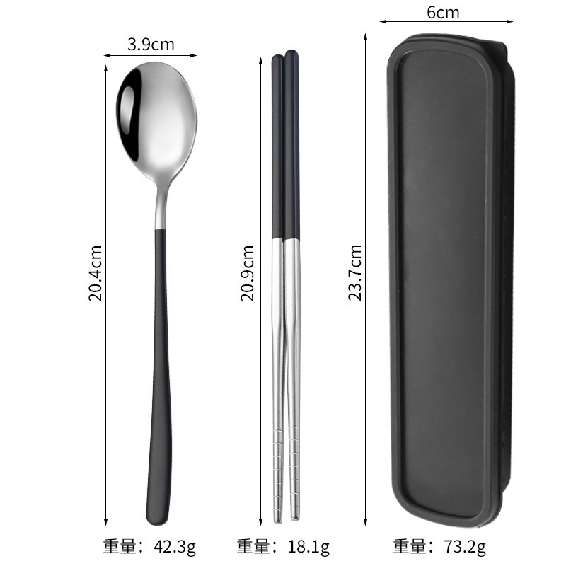 食品グレードのステンレス鋼のスプーン、フォーク、箸の 3 点セット学生食器オフィスワーカーポータブルボックスギフト屋外|undefined