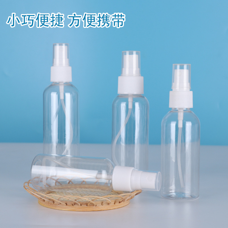 En stock 50 ml100ml120ml botella de spray transparente de plástico PET botella de spray lateral de alcohol conveniente botella de embalaje de viaje