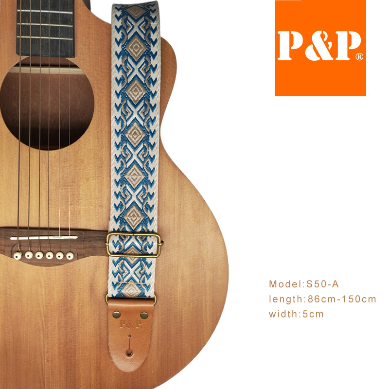 Zansheng PP guitar strap 2023 new S50 jacquard shoulder strap embroidery genuine leather guitar strap