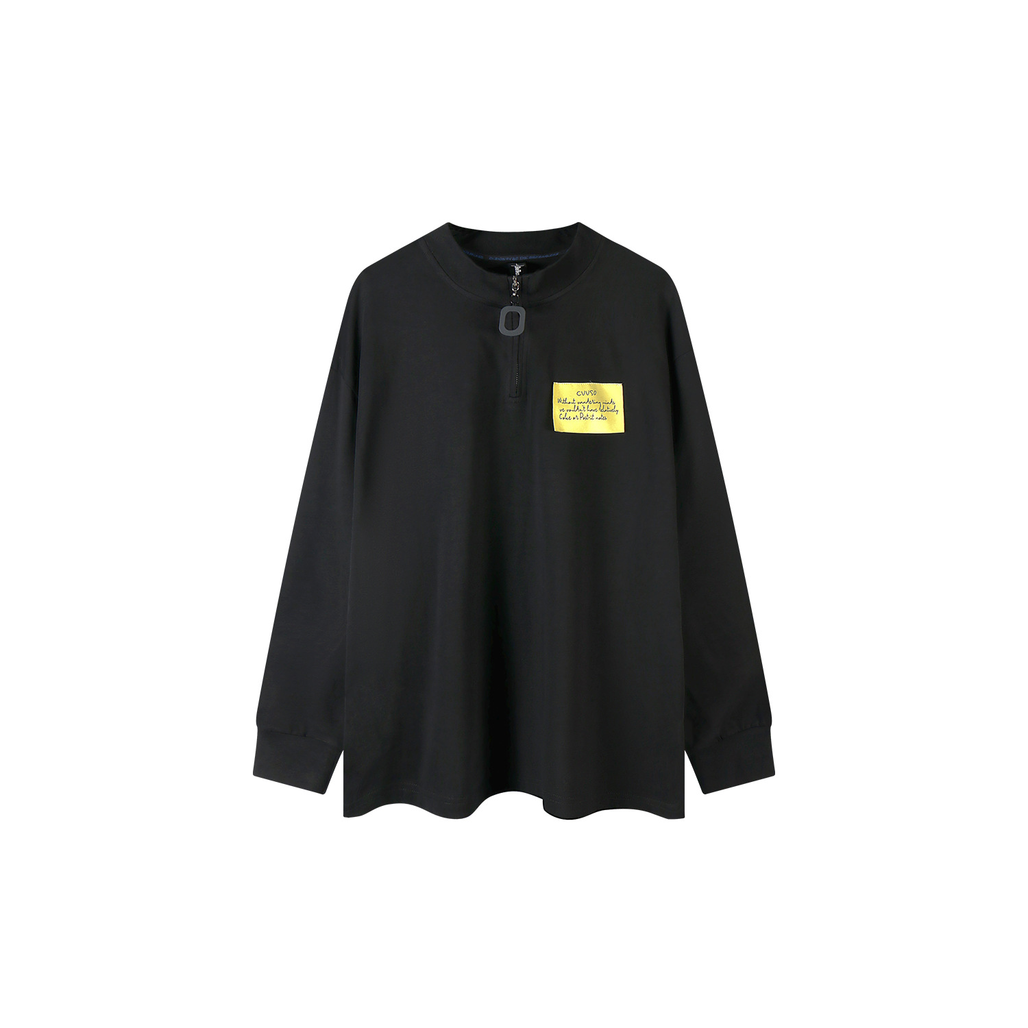 曼坤-8029-2023美式冬款男式街潮小高领字母设计拉链中性长袖T恤