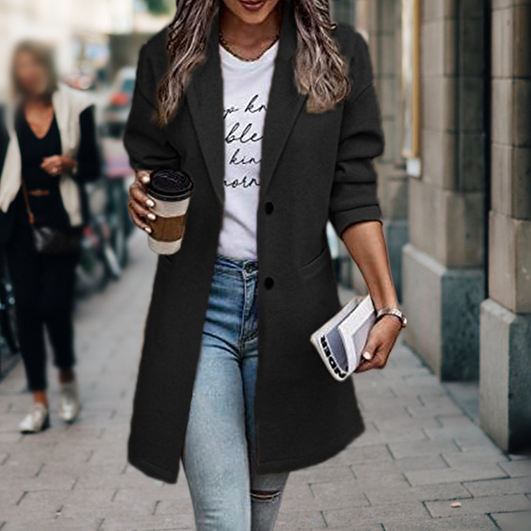 Damesmode wollen jas in herfst en winter_voghion.com
