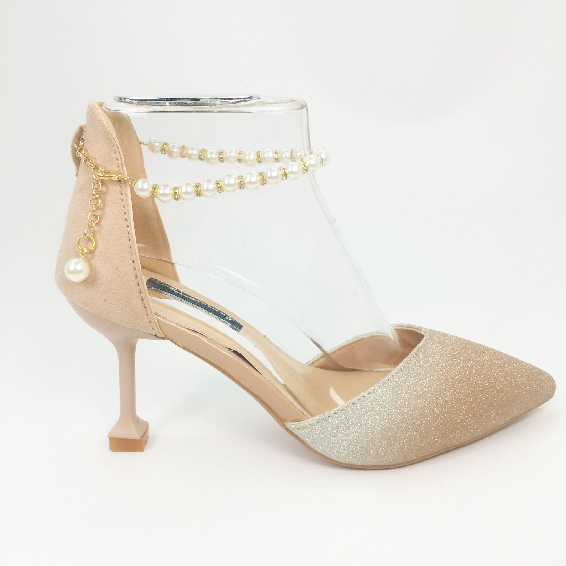 Fábrica pura perla brillante zapatos anti-caída talón zapatos de cordones ajustables con cordones zapatos de tacón alto tobillo atado cuello instalación libre