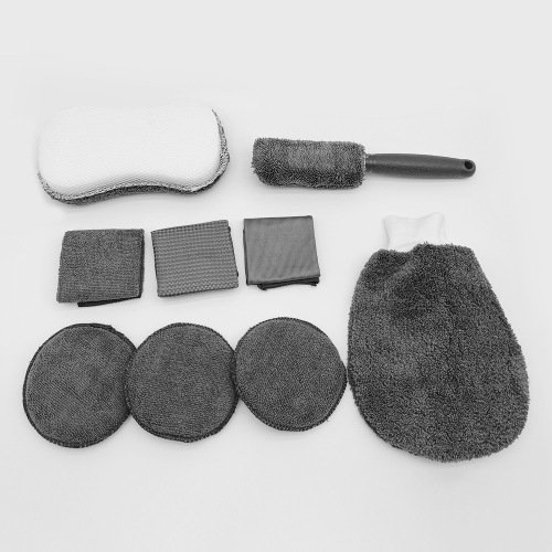 Car wash 9-piece set, car detailing, cleaning tools, gloves, car towels, rags, waxing sponges, wheel hub brushes