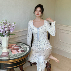 法式睡衣新品冬长袖长裤水貂绒套装甜美可爱印花睡衣家居服可外穿