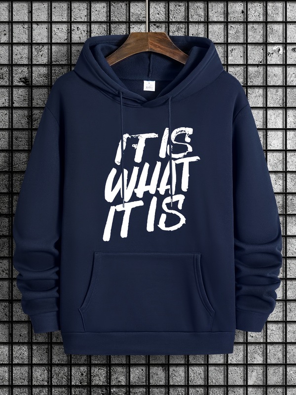 男性カジュアルベージュのパーカーは、「IT IS WHAT IT IS」と印刷されています。|undefined