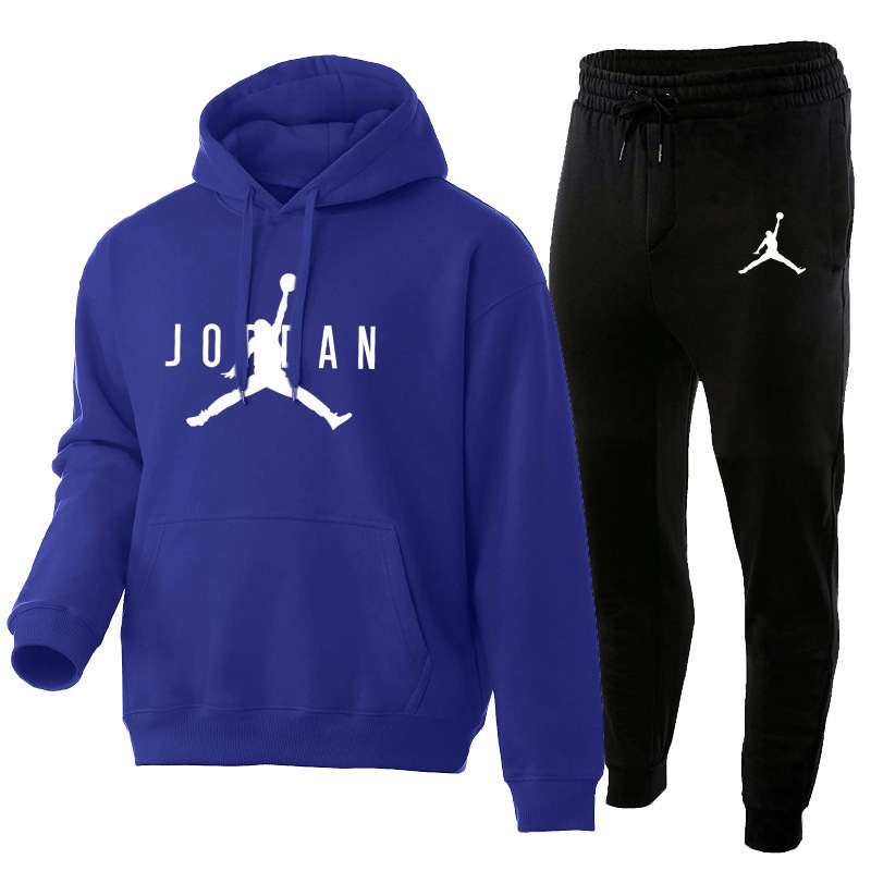 Cross-Border Men's Casual Sweatshirt Hoodie Suit Autumn and Winter Fashion Fleece-Lined Trendy Printed Jacket Sweatshirt Sweatshirt for Men