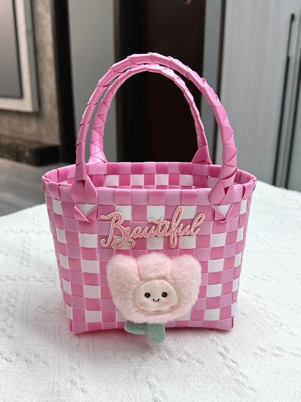 新品ビニール編み鞄小方カバンレディースハンドバッグお土産バスケット子供用カバン