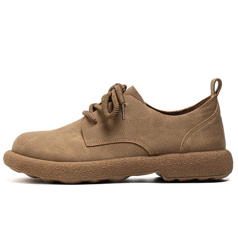 Giày da nam cổ thấp kiểu Martin phong cách retro, đế mềm chống thấm nước, form rộng cỡ lớn — Kaki, màu nâu, màu đen
