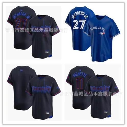 Синяя птица Черная городская версия бейсбольного костюма Blue Jays27 Guerrerd jr 11 # BICHETTE