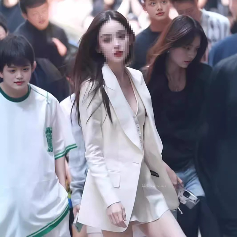 Star Style Simple Suit Collar Slim Fit White Suit Jacket V-Neck Single-breasted Vapor Skirt Pants Set