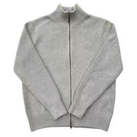 四角缝线标设计高领双拉链保暖羊毛春秋开衫毛衣高克重外套针织衫