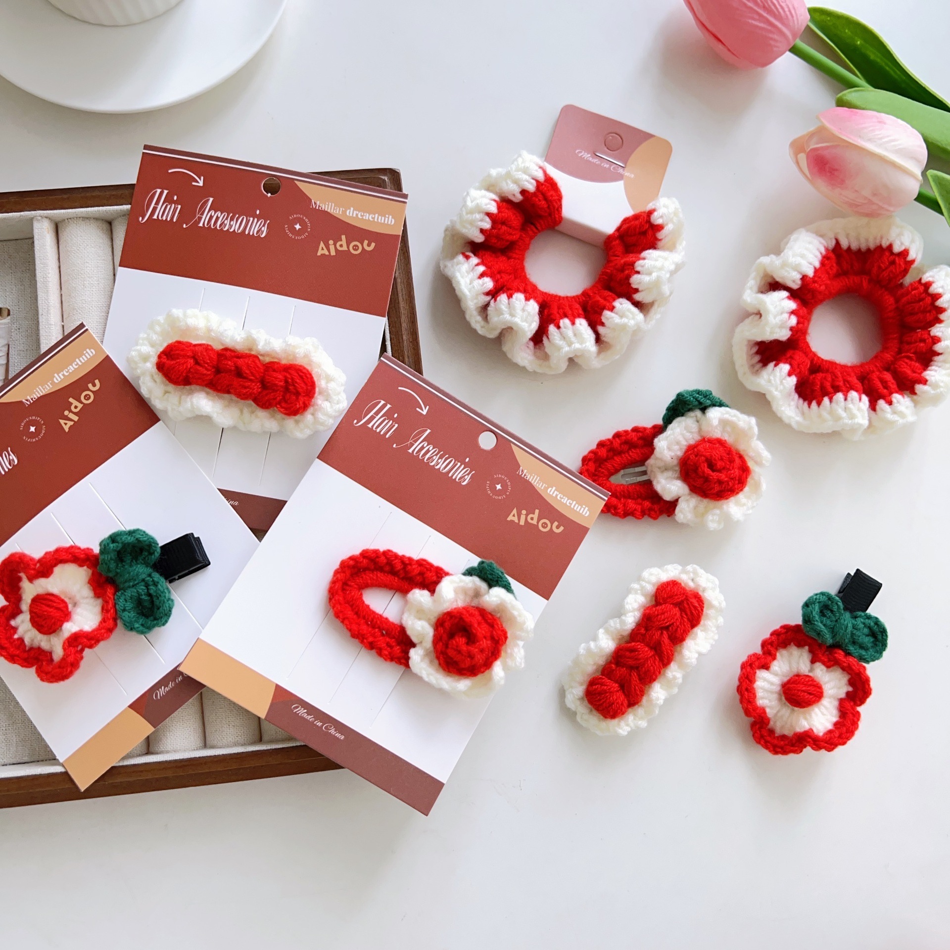 Handmade woven rose hair clip hair elastic hair tie hair clip fringe fringe hair ring cute girl hair accessories