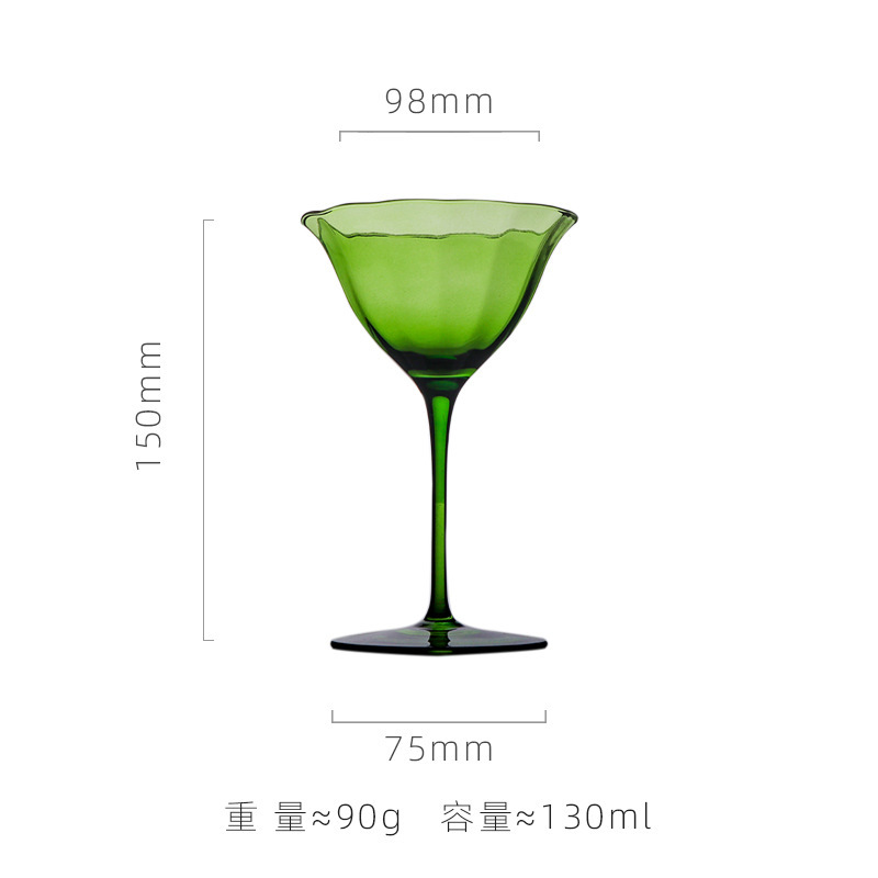 Vintage verde flor taza de vino elegante nicho medio alto taza de champán de cristal taza de vino cóctel