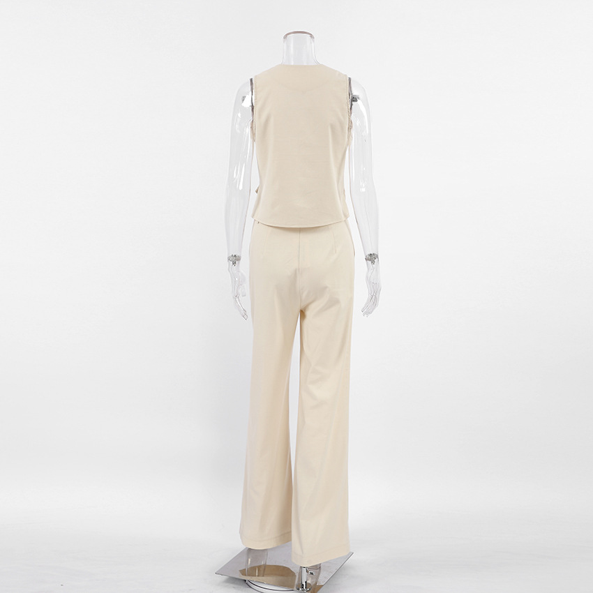 Women's Clothing commuting apricot cotton and linen vest vest wide leg pants two piece suit female 2024 summer deconstruction design suit_voghion.com