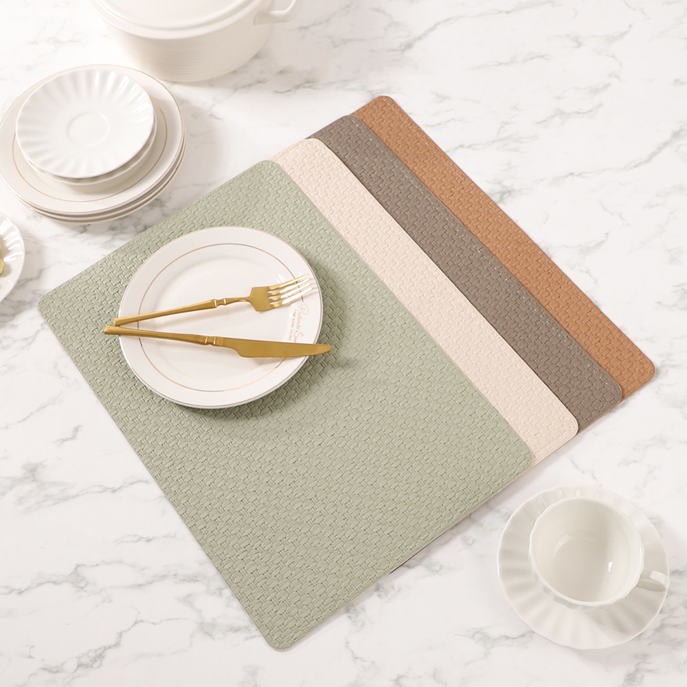 Estilo europeo imitación tejida esterilla de cuero de mesa de comedor aislante térmico alta sensación de protección de mesa alfombra de comedor occidental estilo nórdico
