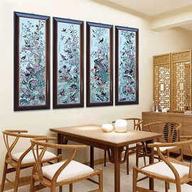 新中式瓷板画梅兰竹菊陶瓷壁画手绘山水玄关挂画客厅装饰画四条屏