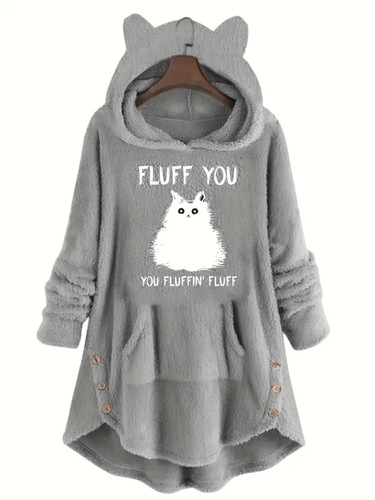 Cozy Cat Print Hoodie with Kangaroo Pocket Casual Long Cross-border
