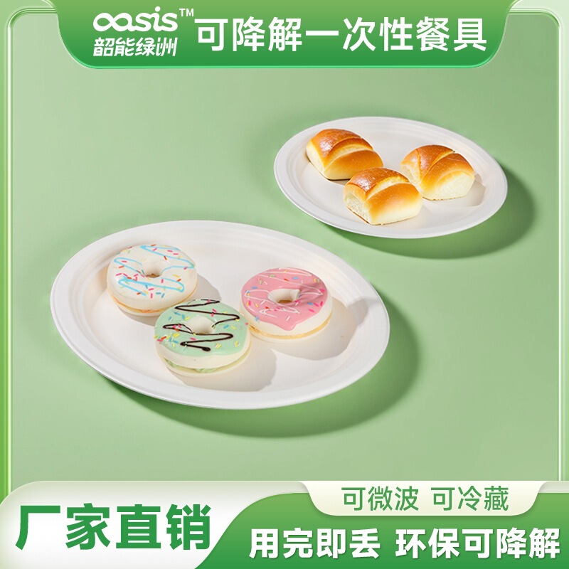 Shaoneng Oasis Sugarcane Pulp and Bamboo Pulp Disposable Eco-Friendly Tableware, Large and Small Oval Plates, Biodegradable, Compostable, Food Grade