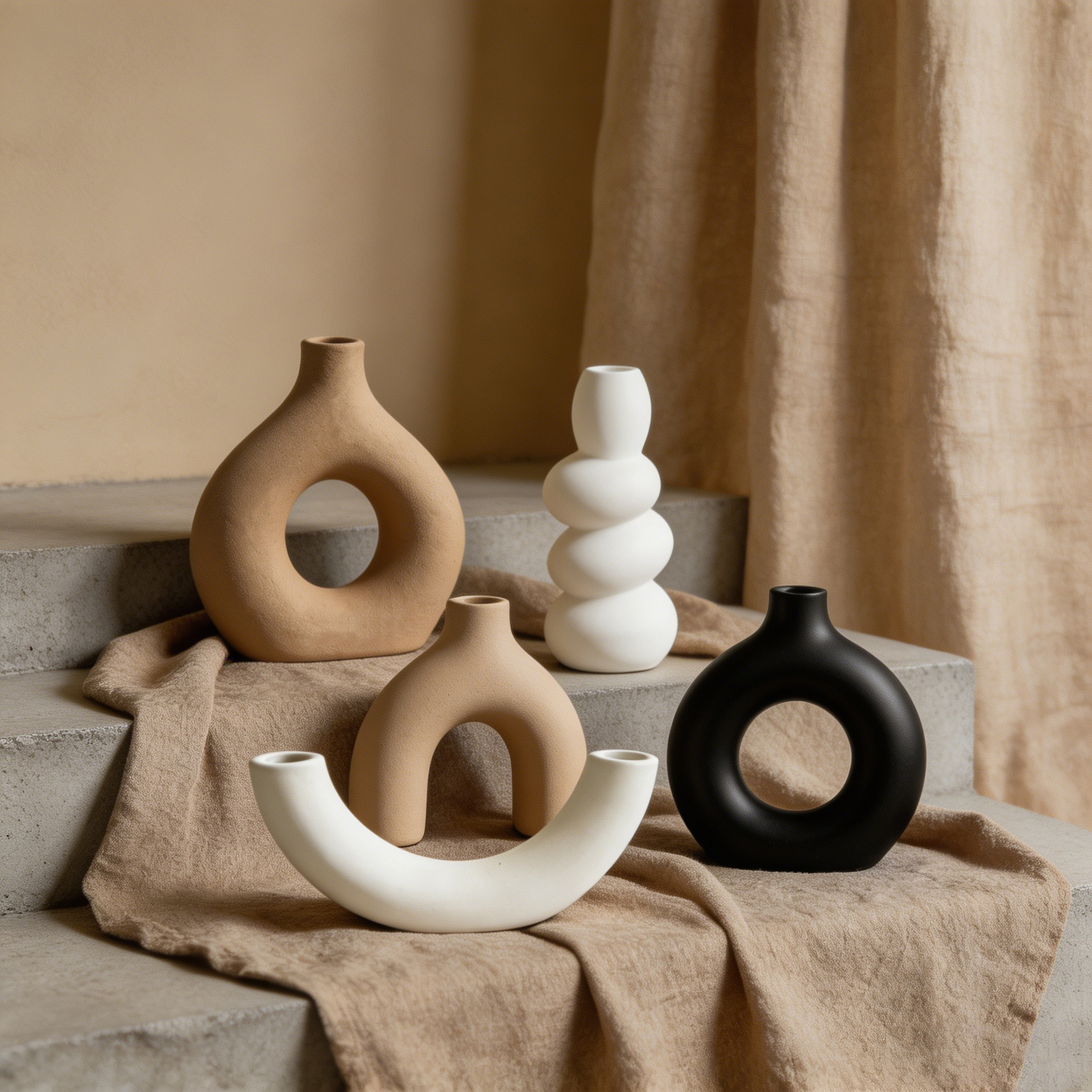 Estilo nórdico creativo donut modelado jarrón de cerámica decoración de la sala de estar mesa de comedor jarrón de flores de círculo